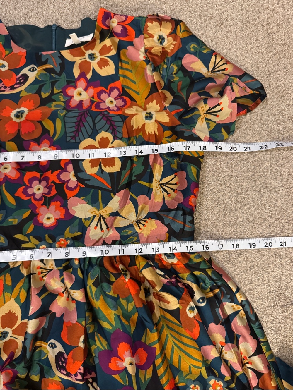 Bohme bright and fun floral bird print midi dress size M short sleeve - Picture 8 of 9